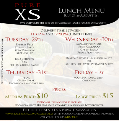 Pure XS Lunch Menu - Call 440-3095
